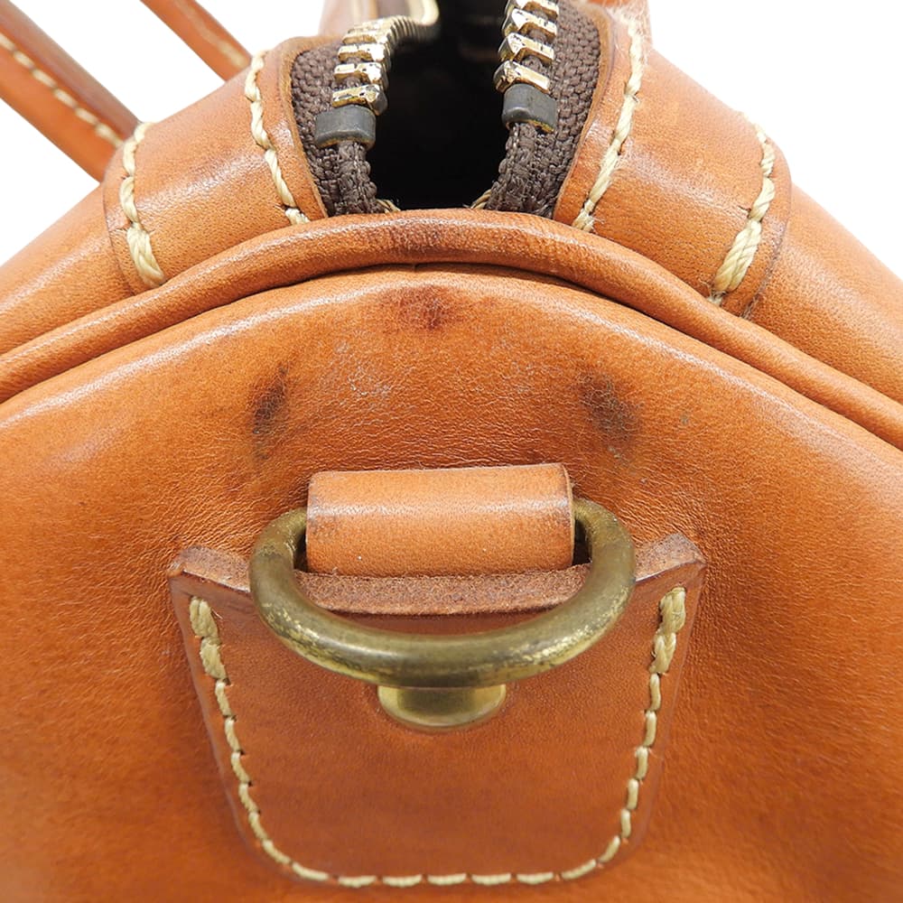 HERZ V-23 Leather Zipper Boston Bag Camel Size M