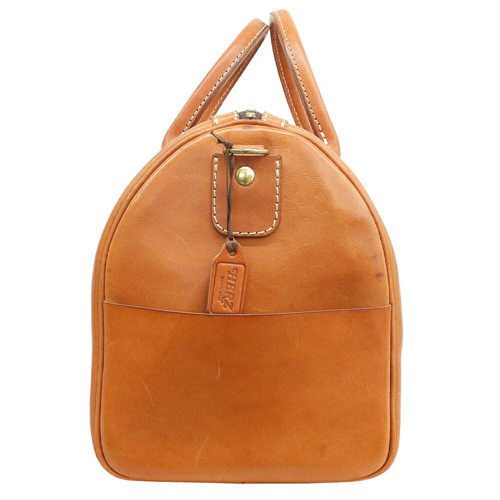 HERZ V-23 Leather Zipper Boston Bag Camel Size M