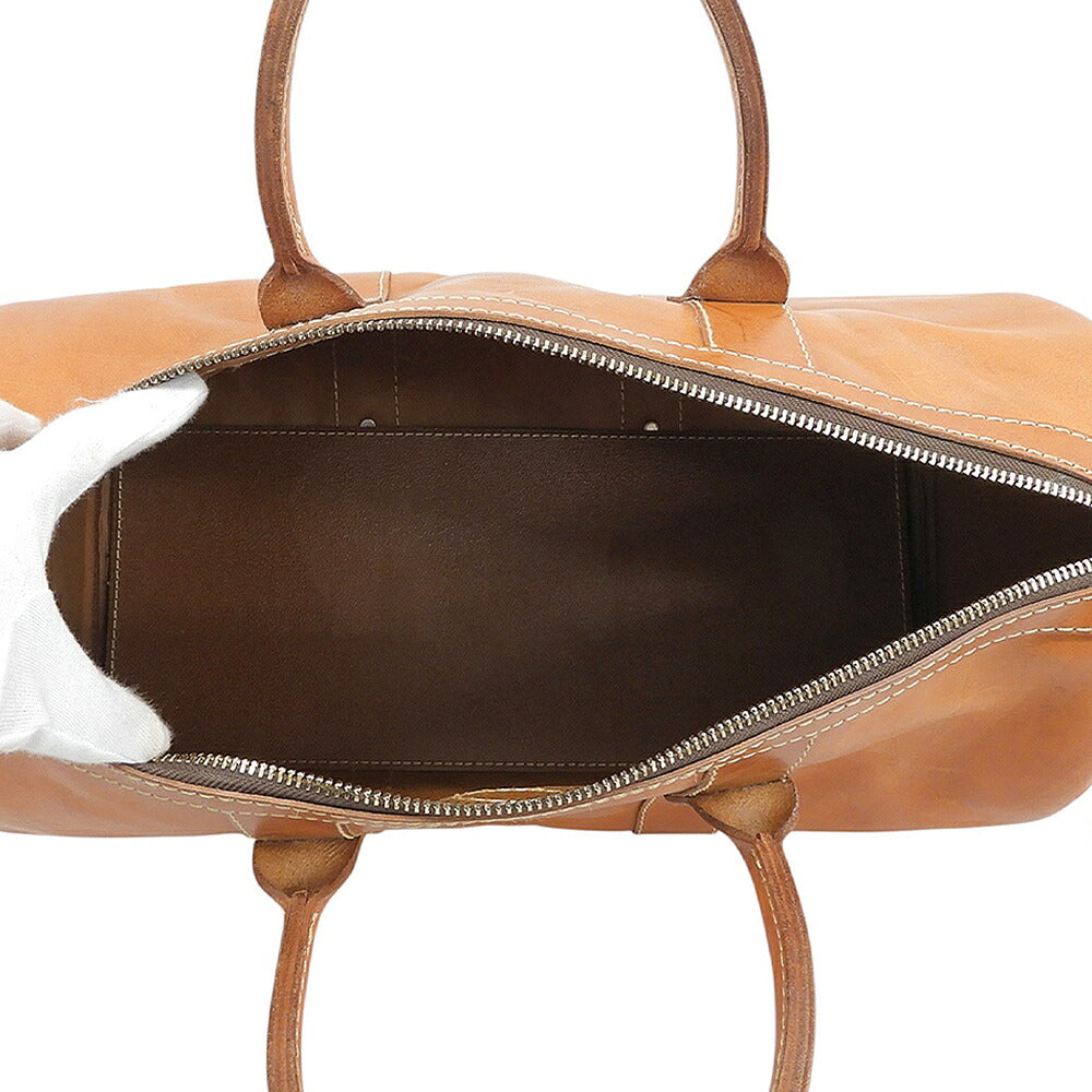 HERZ V-23 Leather Zipper Boston Bag Camel Size M