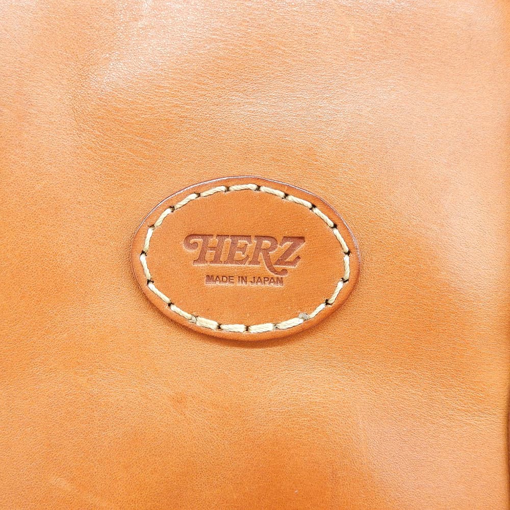 HERZ V-23 Leather Zipper Boston Bag Camel Size M