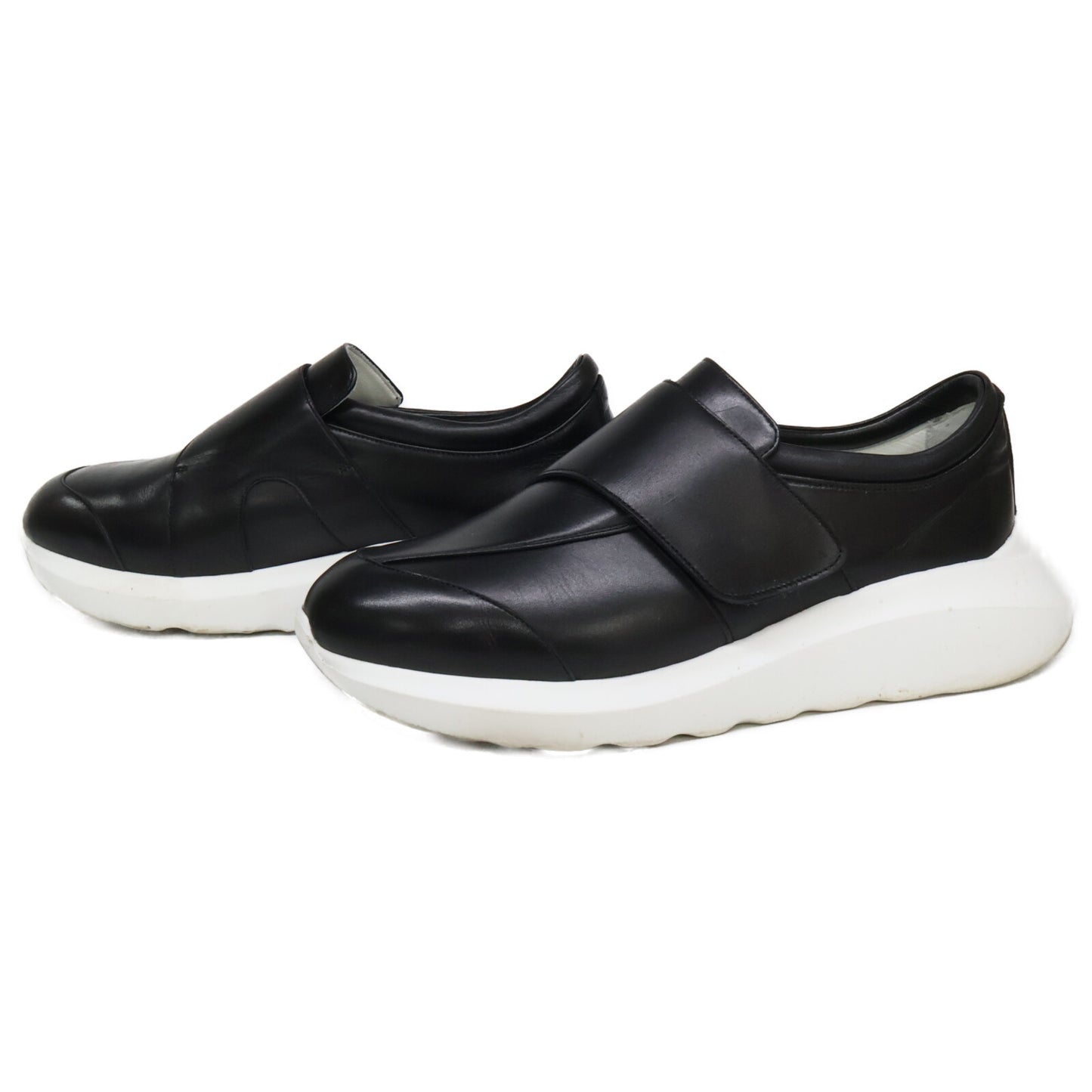 WH WH-0922 Velcro Strap Leather Sneakers Black Size 8