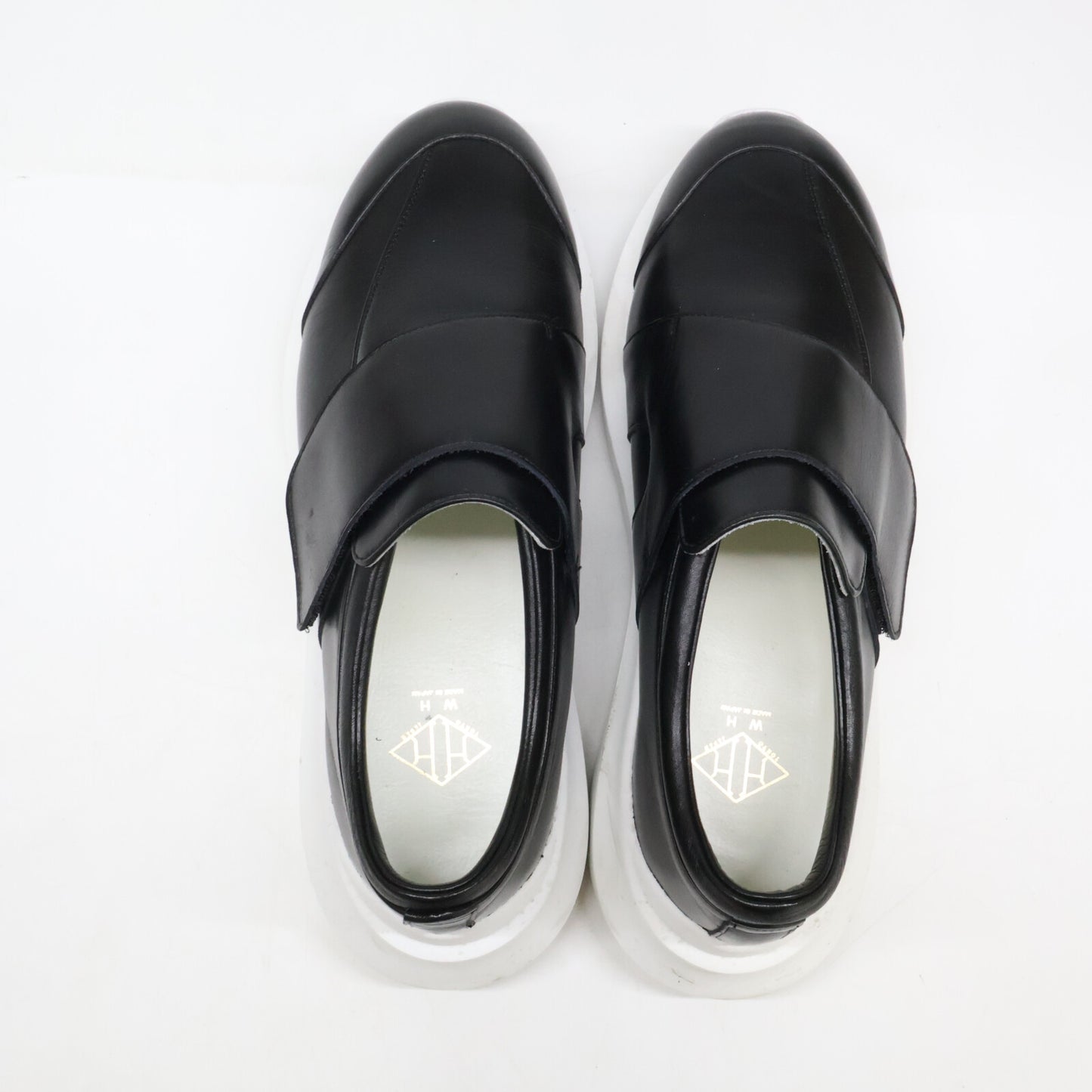 WH WH-0922 Velcro Strap Leather Sneakers Black Size 8