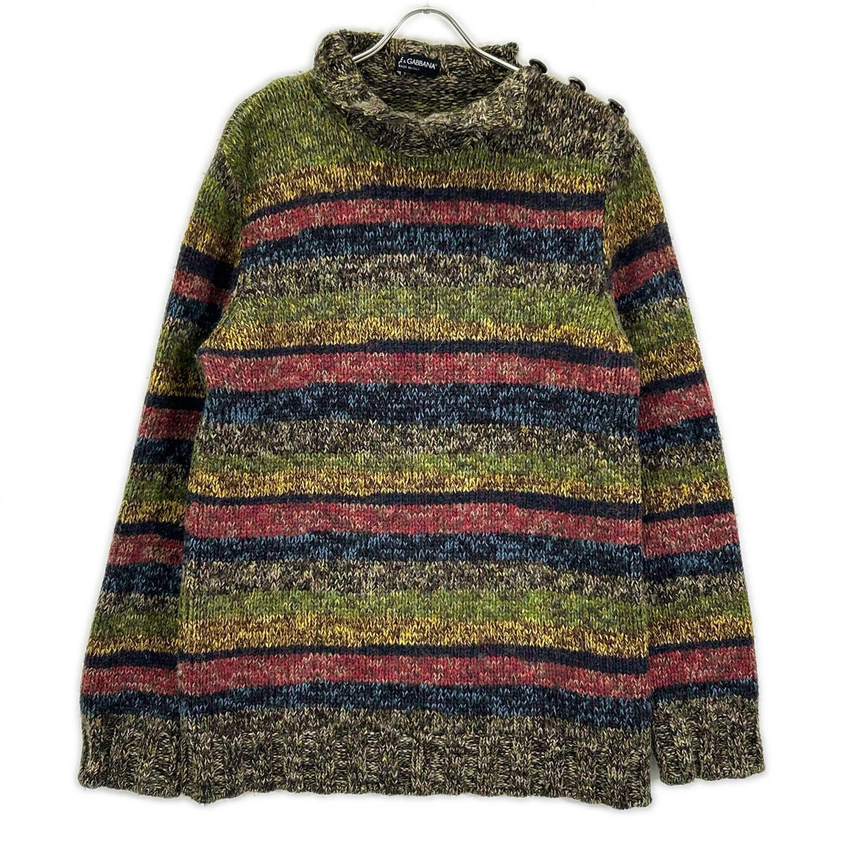 DOLCE&GABBANA Multi-Color Border Wool Knit Sweater Size XL
