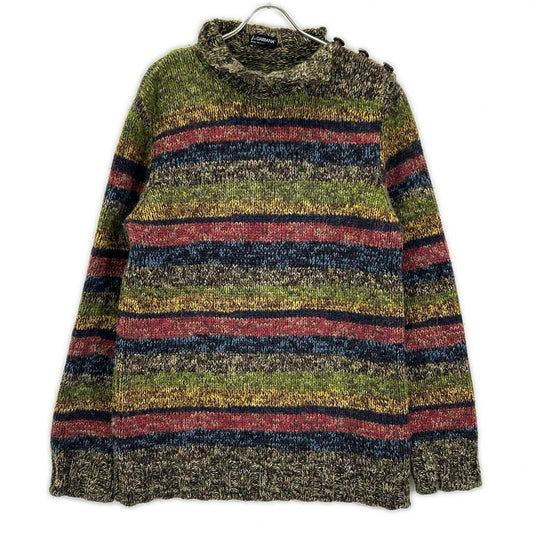 DOLCE&GABBANA Multi-Color Border Wool Knit Sweater Size XL