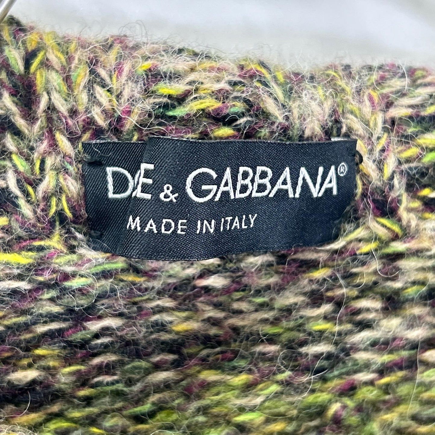 DOLCE&GABBANA Multi-Color Border Wool Knit Sweater Size XL