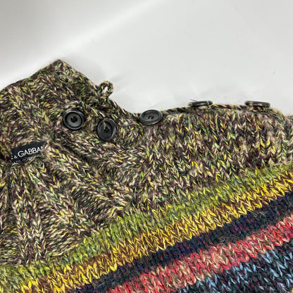 DOLCE&GABBANA Multi-Color Border Wool Knit Sweater Size XL