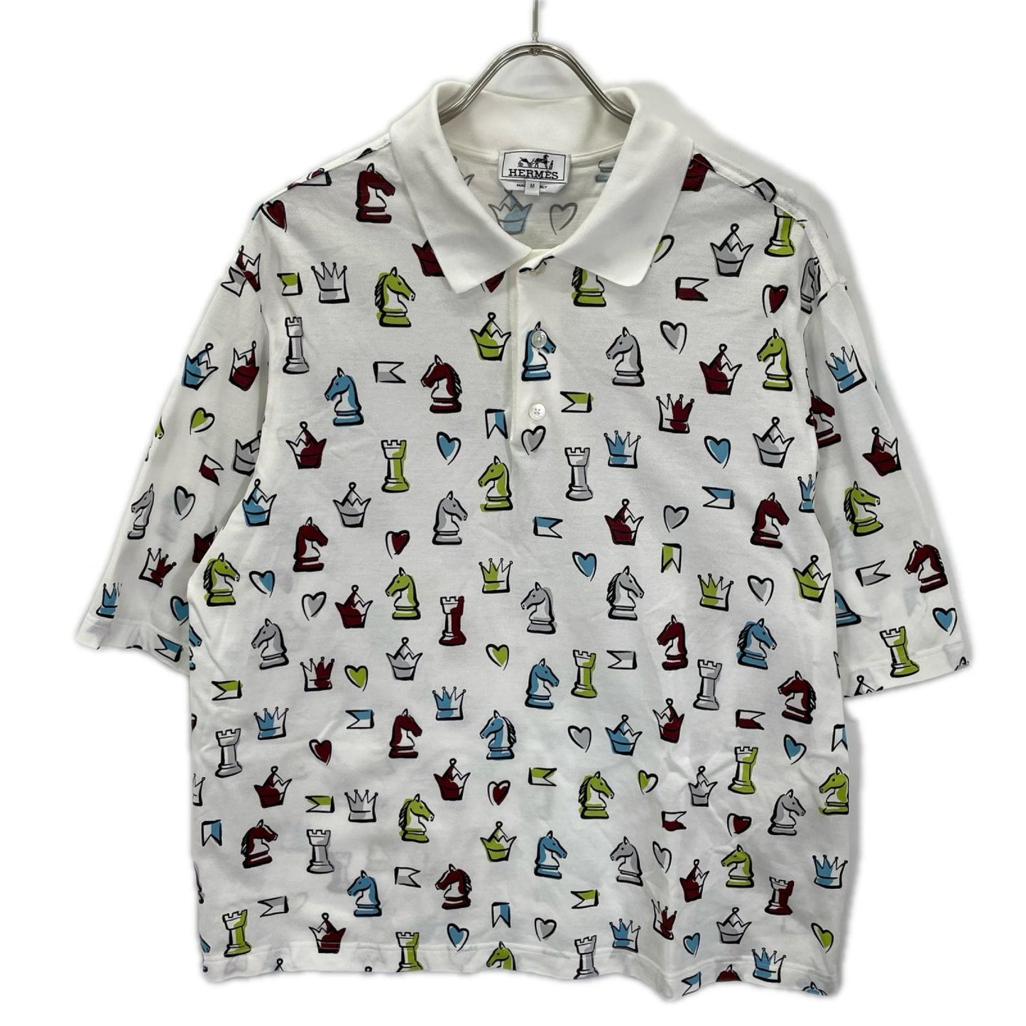HERMES 22SS Chess Design Short-Sleeve Shirt White Polo Size M
