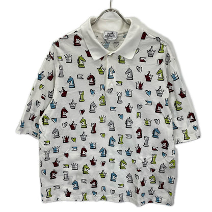 HERMES 22SS Chess Design Short-Sleeve Shirt White Polo Size M