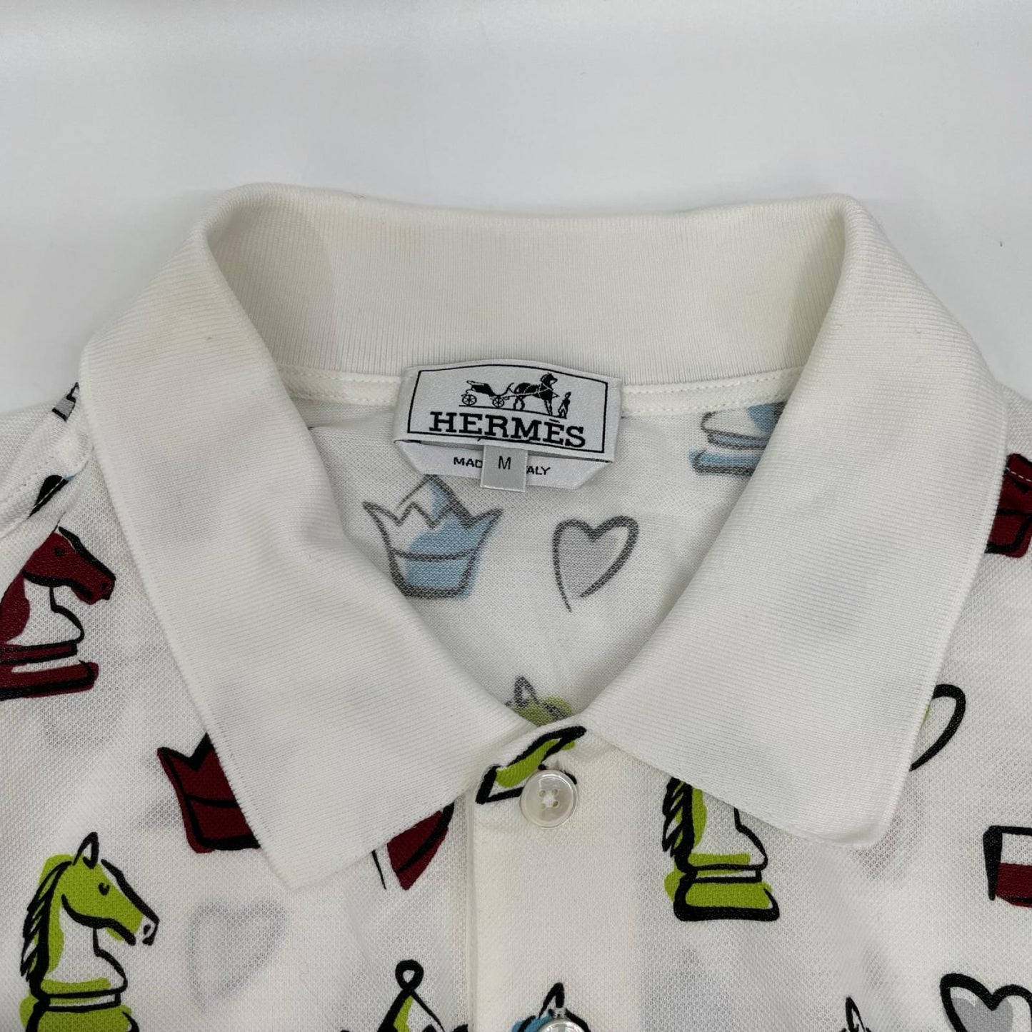 HERMES 22SS Chess Design Short-Sleeve Shirt White Polo Size M