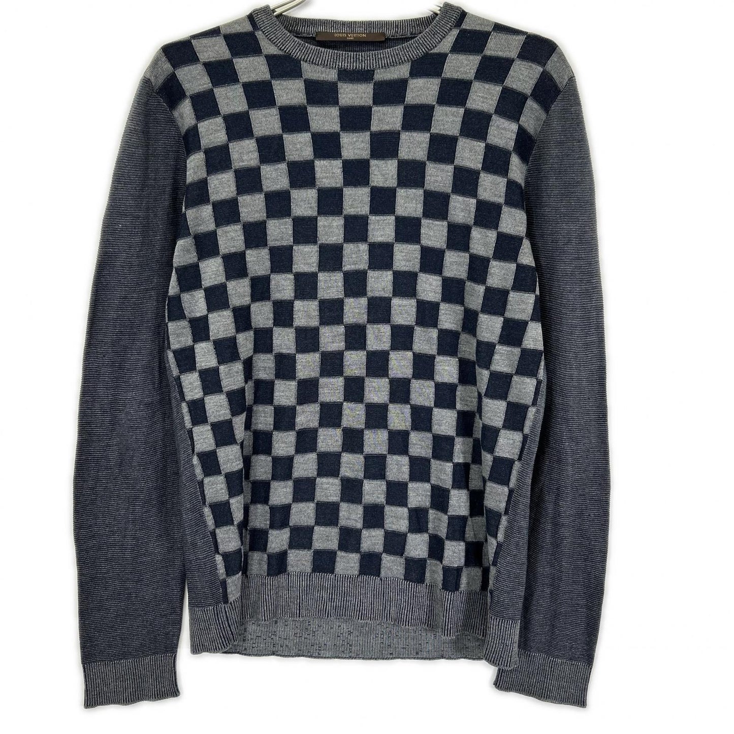 LOUIS VUITTON Damier Crewneck Silk Knit Shirt Multi Size M