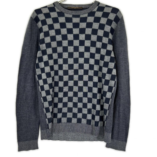 LOUIS VUITTON Damier Crewneck Silk Knit Shirt Multi Size M