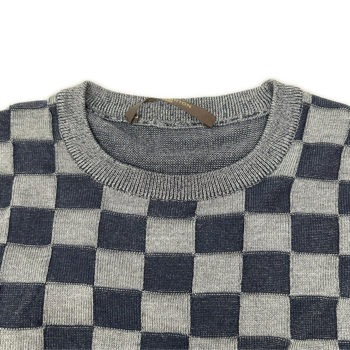 LOUIS VUITTON Damier Crewneck Silk Knit Shirt Multi Size M