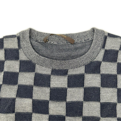 LOUIS VUITTON Damier Crewneck Silk Knit Shirt Multi Size M