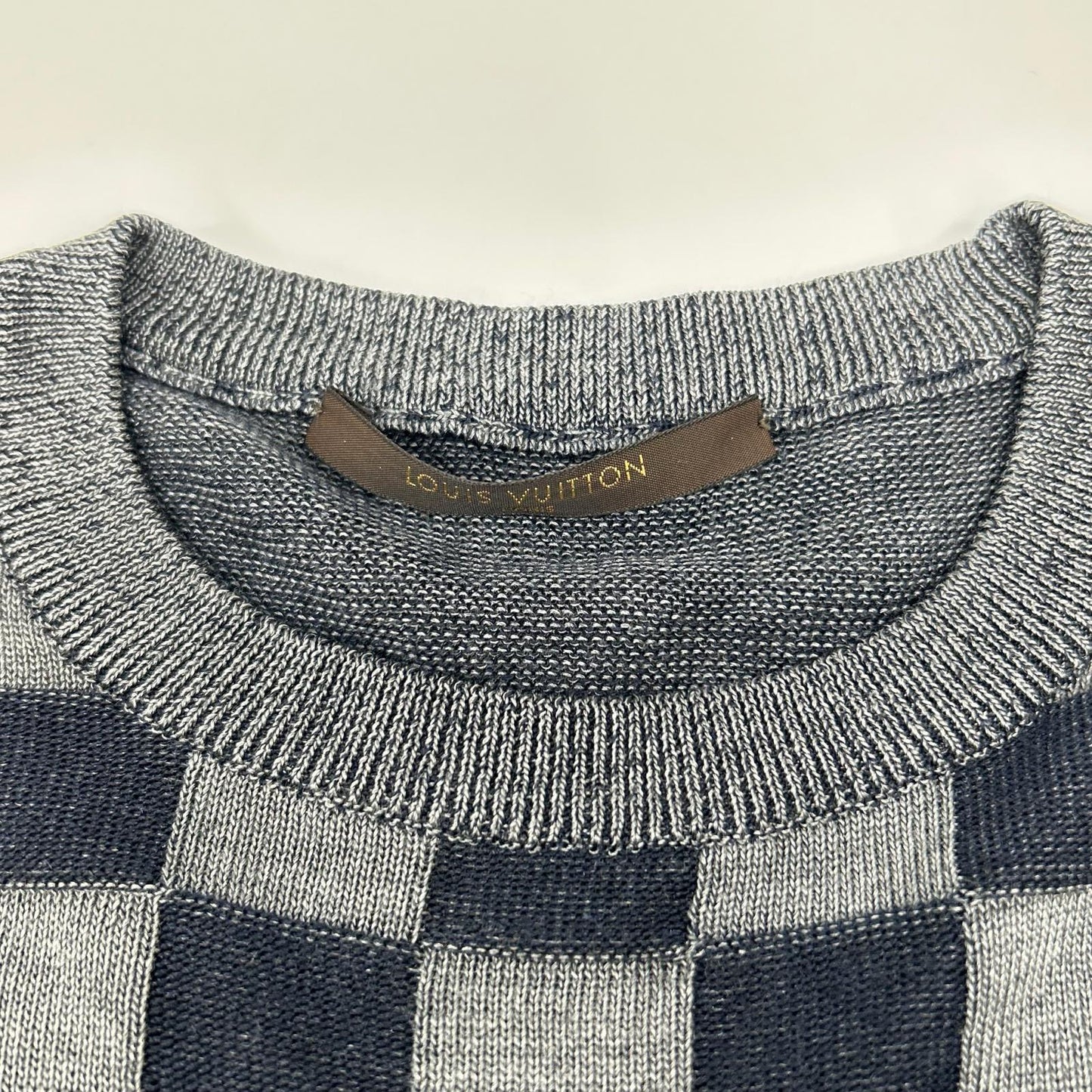 LOUIS VUITTON Damier Crewneck Silk Knit Shirt Multi Size M