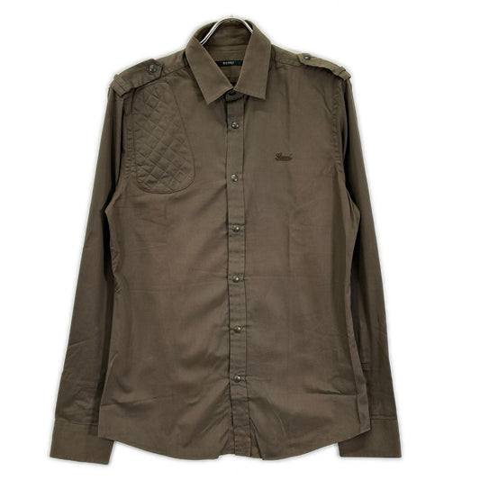 GUCCI Tom Ford Era Khaki Quilted Patch Button Shirt Size 40
