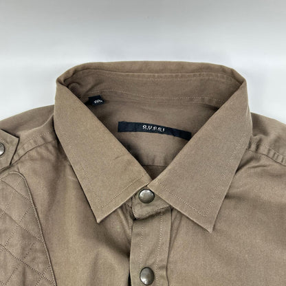 GUCCI Tom Ford Era Khaki Quilted Patch Button Shirt Size 40