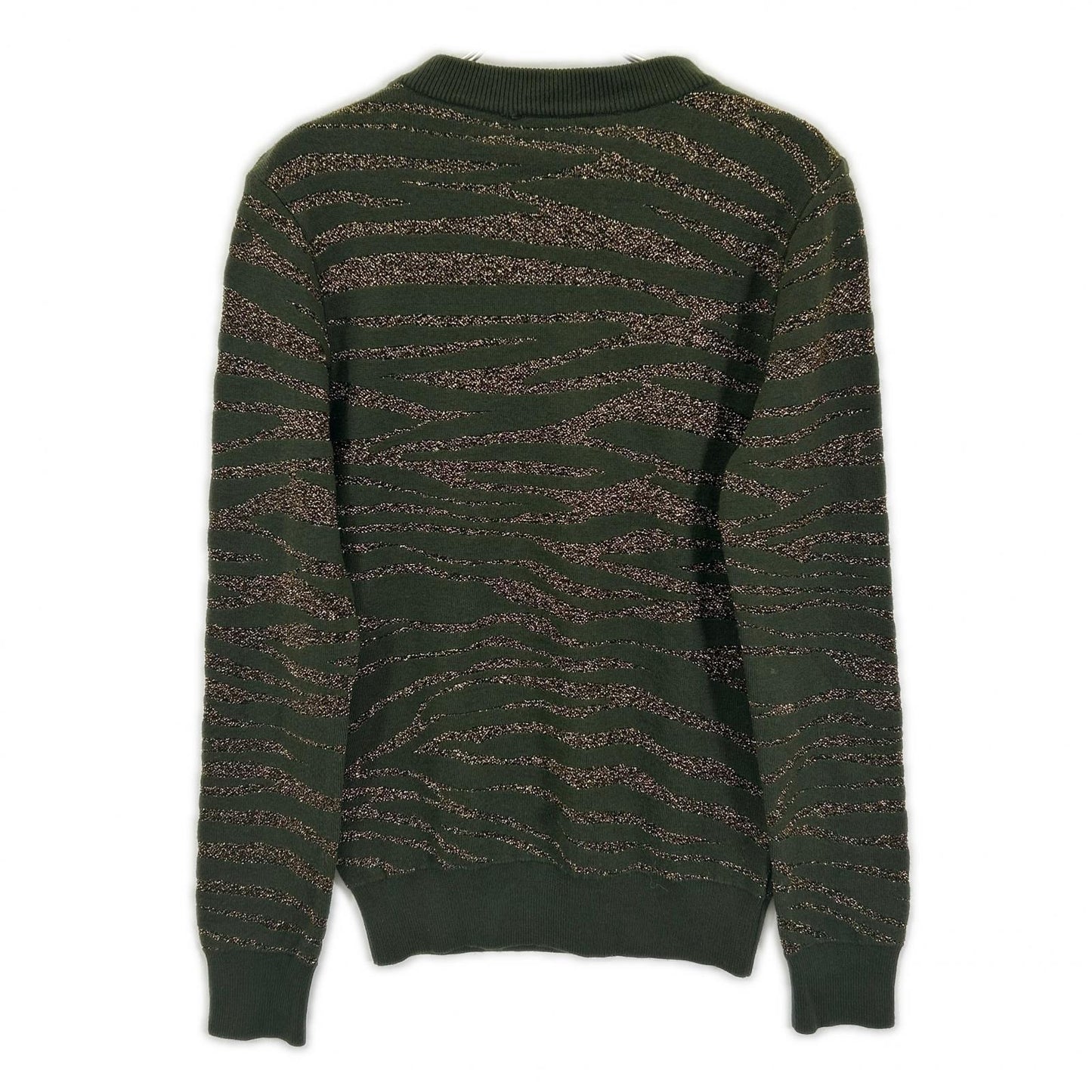 BALMAIN Green Gold Zebra Shoulder Button Wool Knit Size M