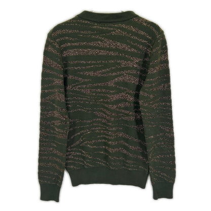 BALMAIN Green Gold Zebra Shoulder Button Wool Knit Size M