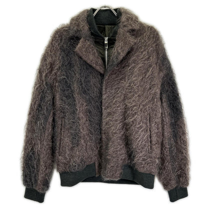 EMPORIOARMANI Brown Mohair Nylon Panel Zip-Up Jacket Size 48