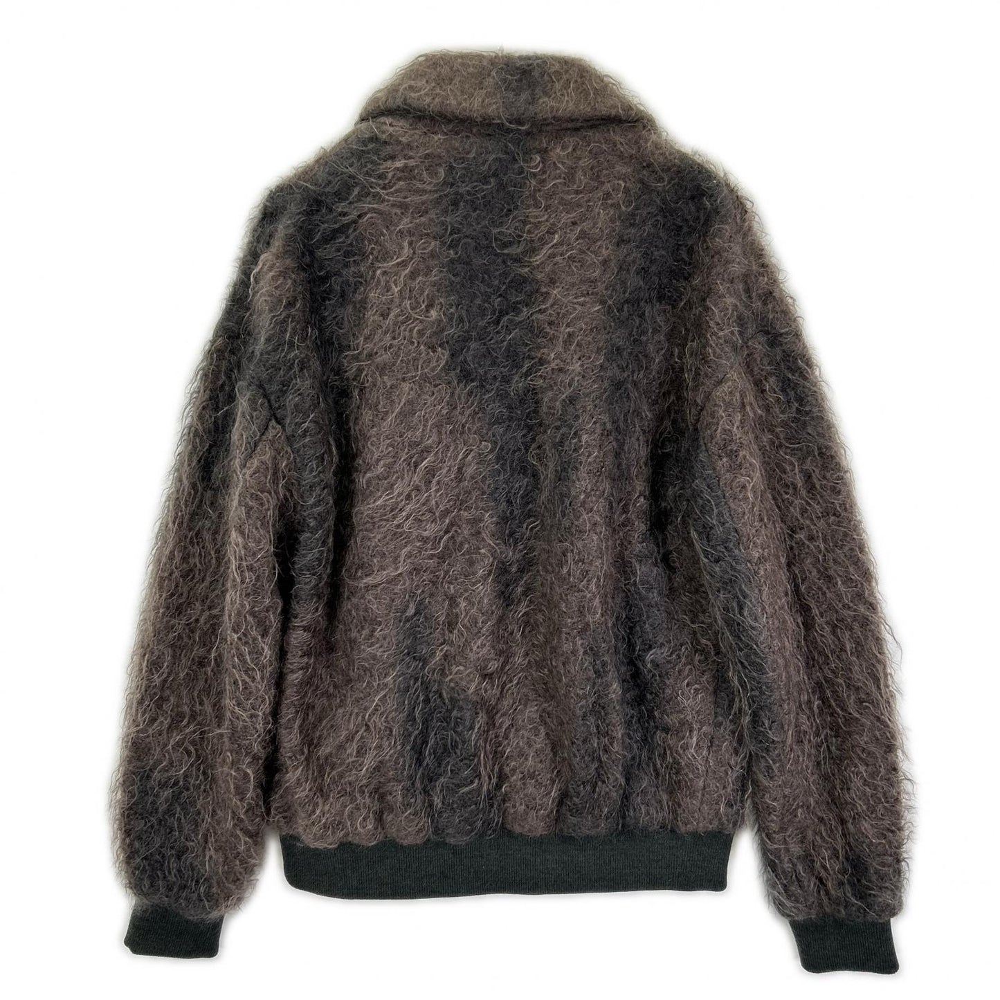EMPORIOARMANI Brown Mohair Nylon Panel Zip-Up Jacket Size 48