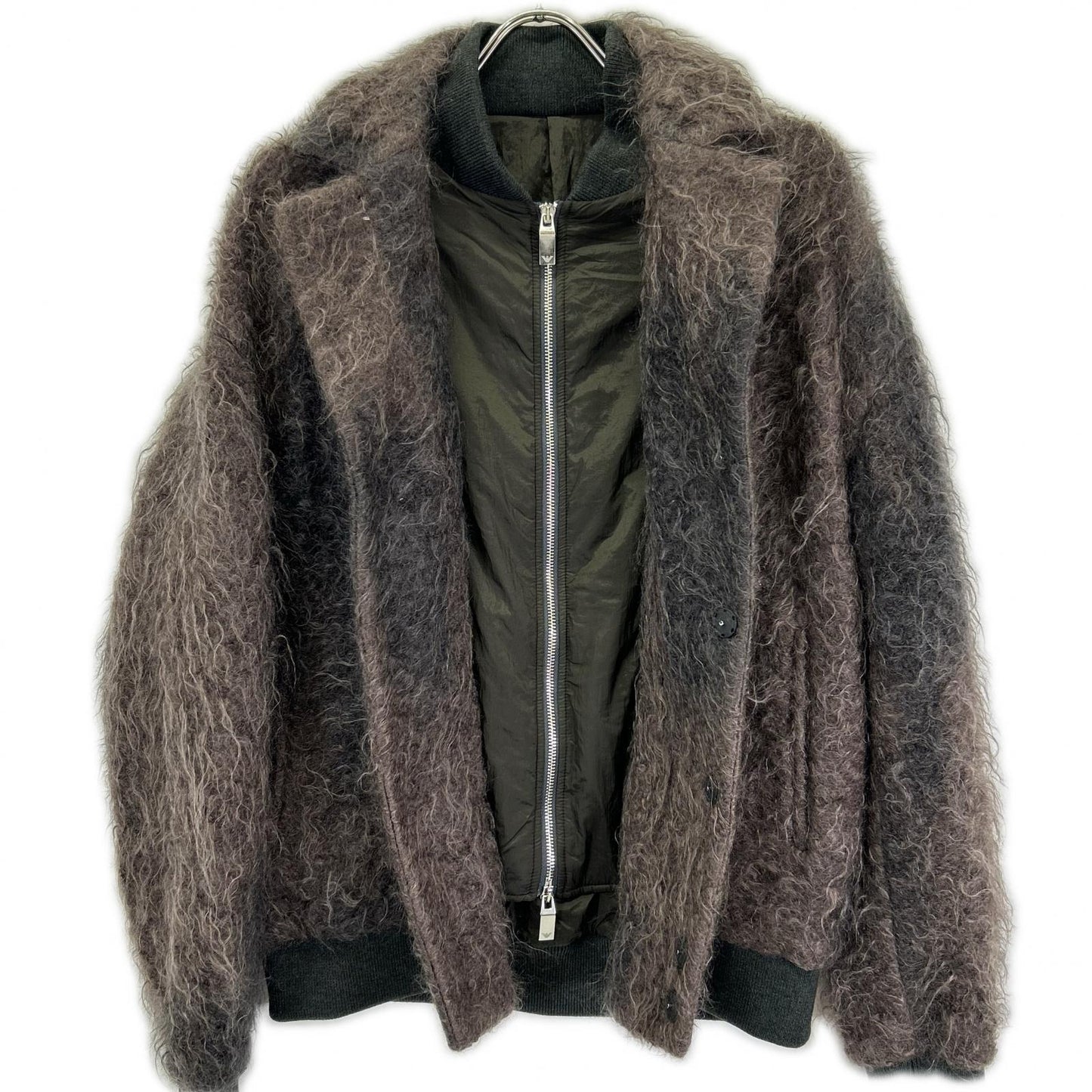 EMPORIOARMANI Brown Mohair Nylon Panel Zip-Up Jacket Size 48
