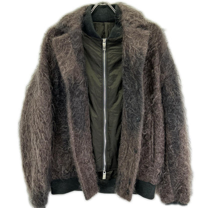EMPORIOARMANI Brown Mohair Nylon Panel Zip-Up Jacket Size 48