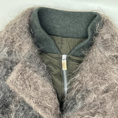 EMPORIOARMANI Brown Mohair Nylon Panel Zip-Up Jacket Size 48