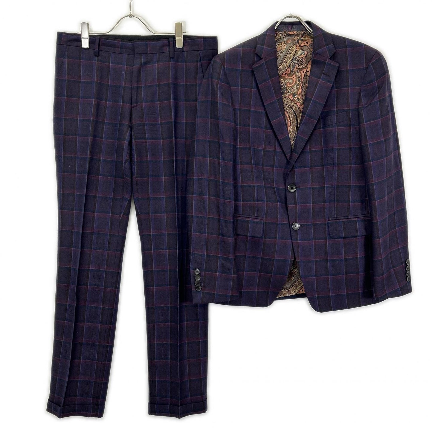 ETRO Purple Check Paisley Lining Jacket Pants Set Size 48