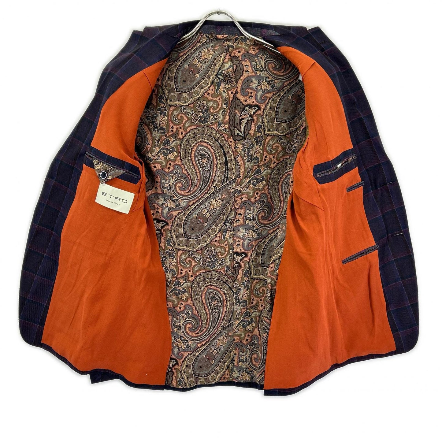 ETRO Purple Check Paisley Lining Jacket Pants Set Size 48