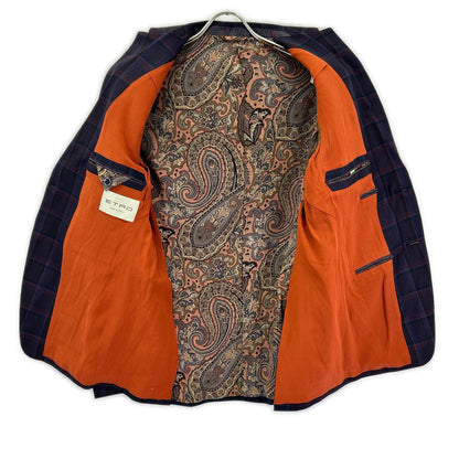 ETRO Purple Check Paisley Lining Jacket Pants Set Size 48
