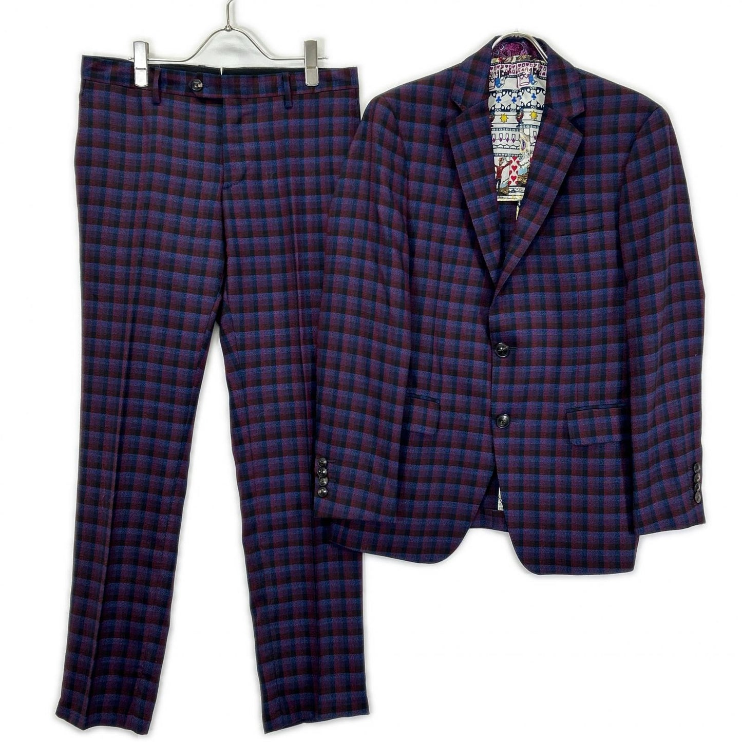 ETRO Purple Check Paisley All-Over Pattern Suit Size 48