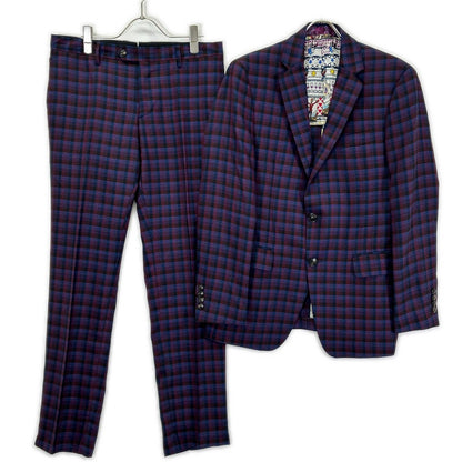 ETRO Purple Check Paisley All-Over Pattern Suit Size 48