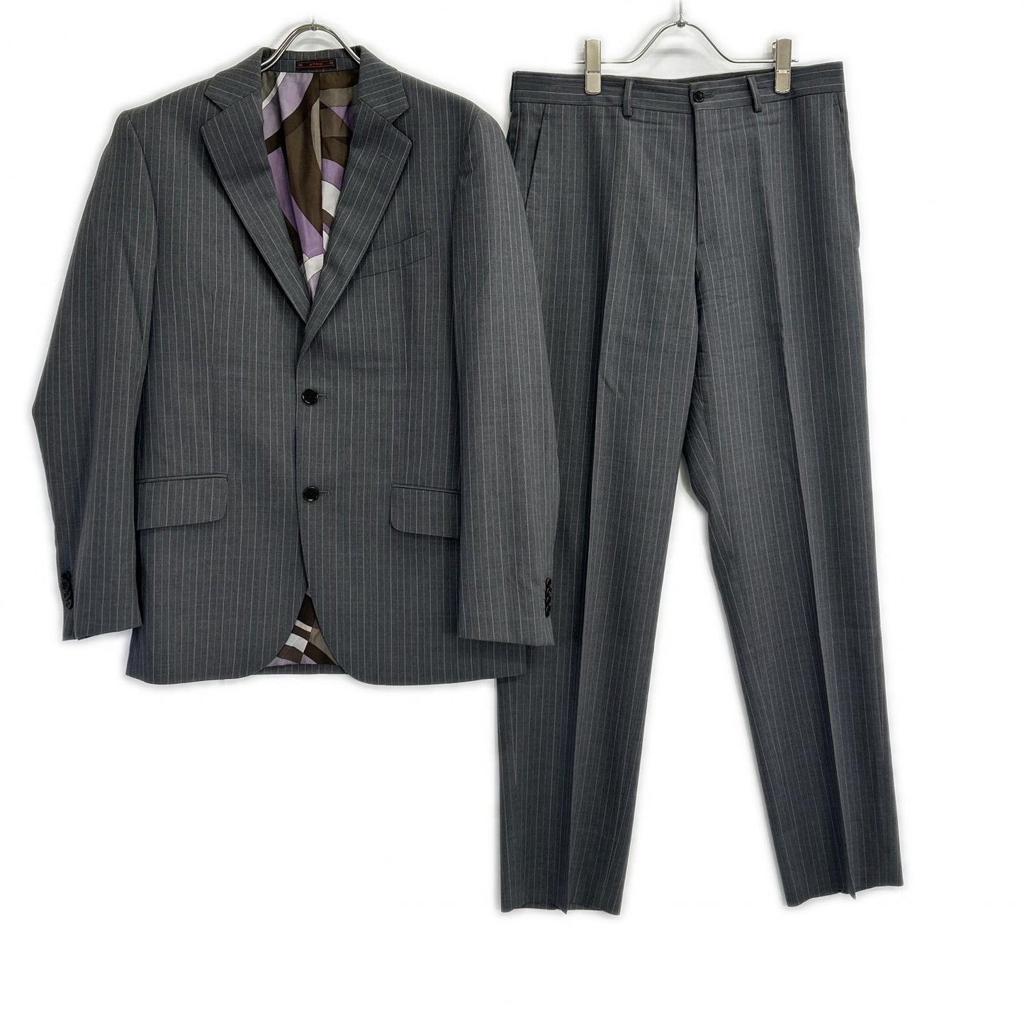 ETRO Gray Stripe All-Over Lining Wool Suit Set Size 48
