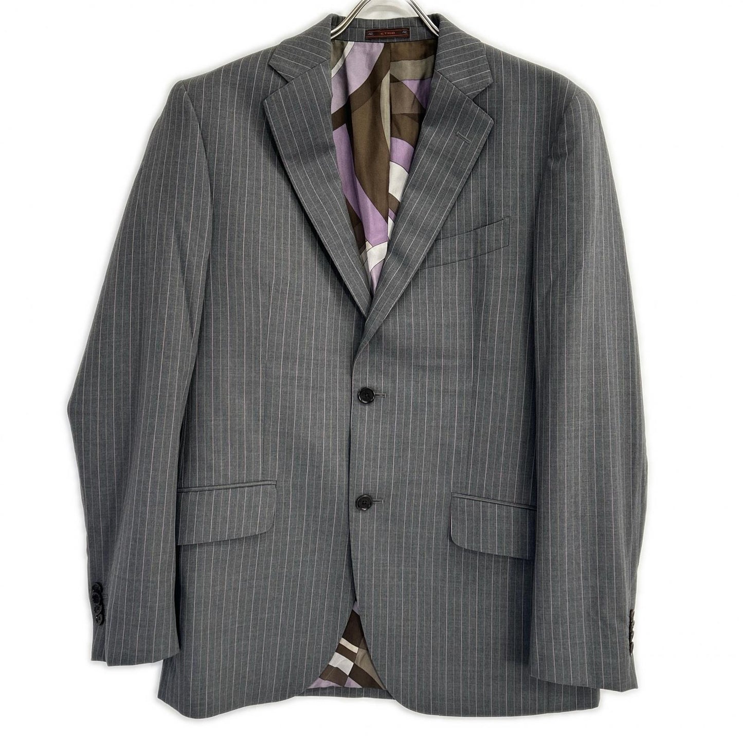 ETRO Gray Stripe All-Over Lining Wool Suit Set Size 48