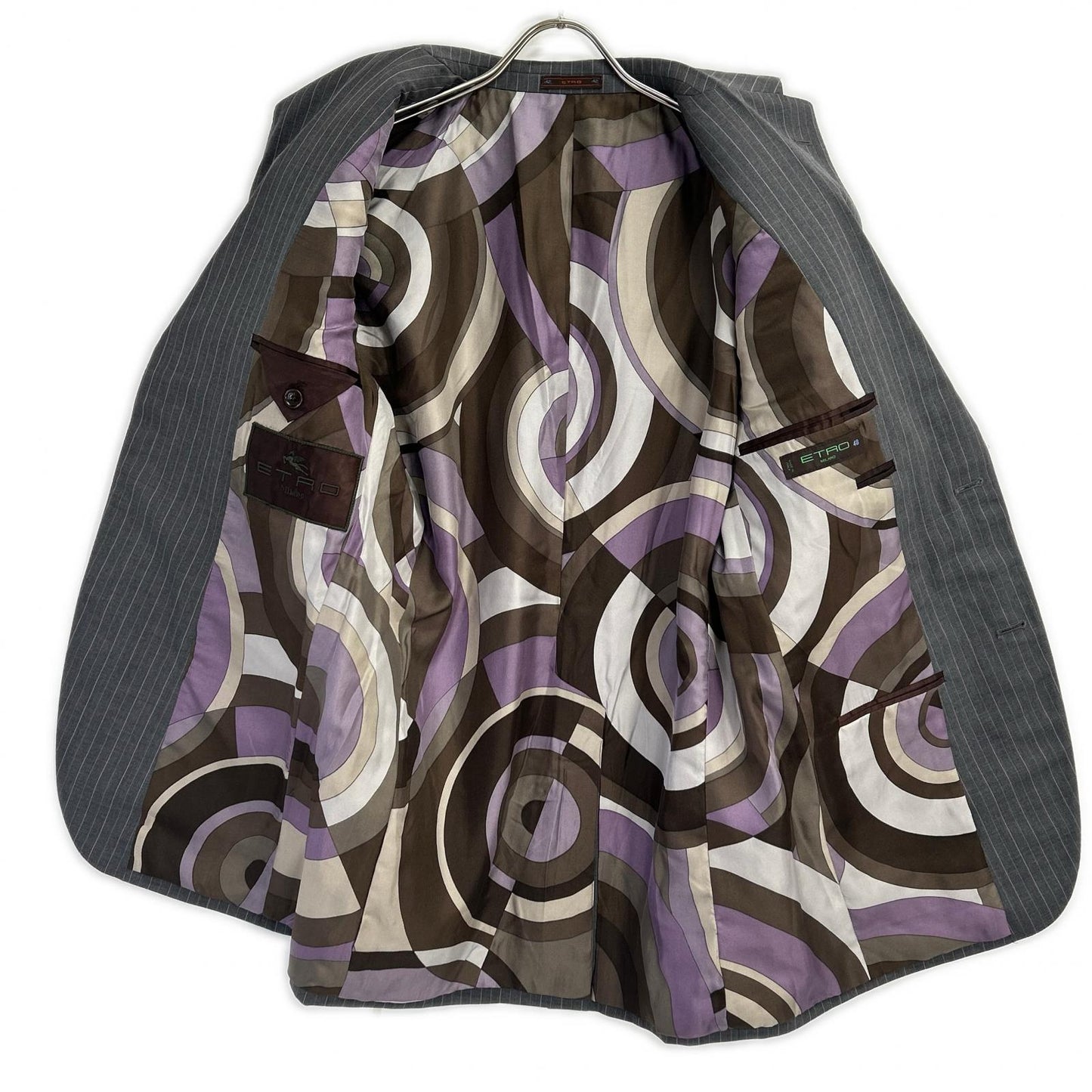 ETRO Gray Stripe All-Over Lining Wool Suit Set Size 48