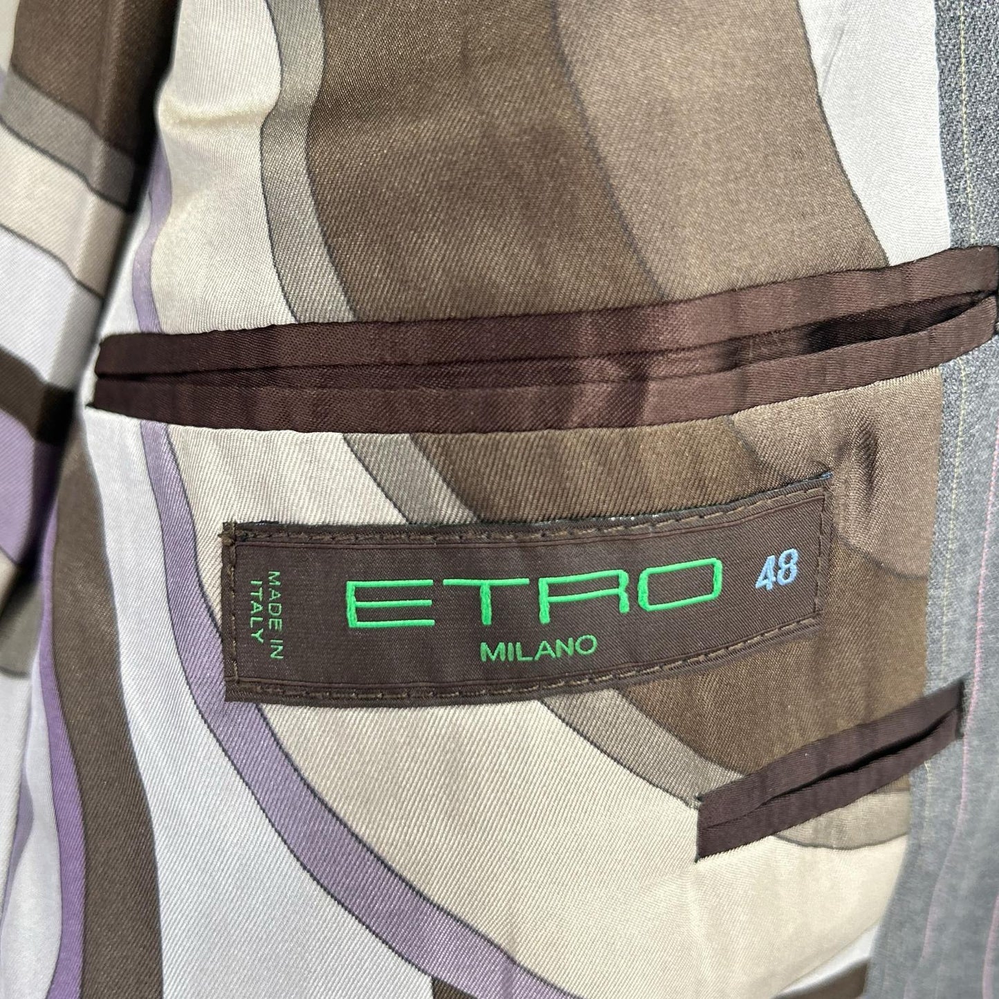 ETRO Gray Stripe All-Over Lining Wool Suit Set Size 48