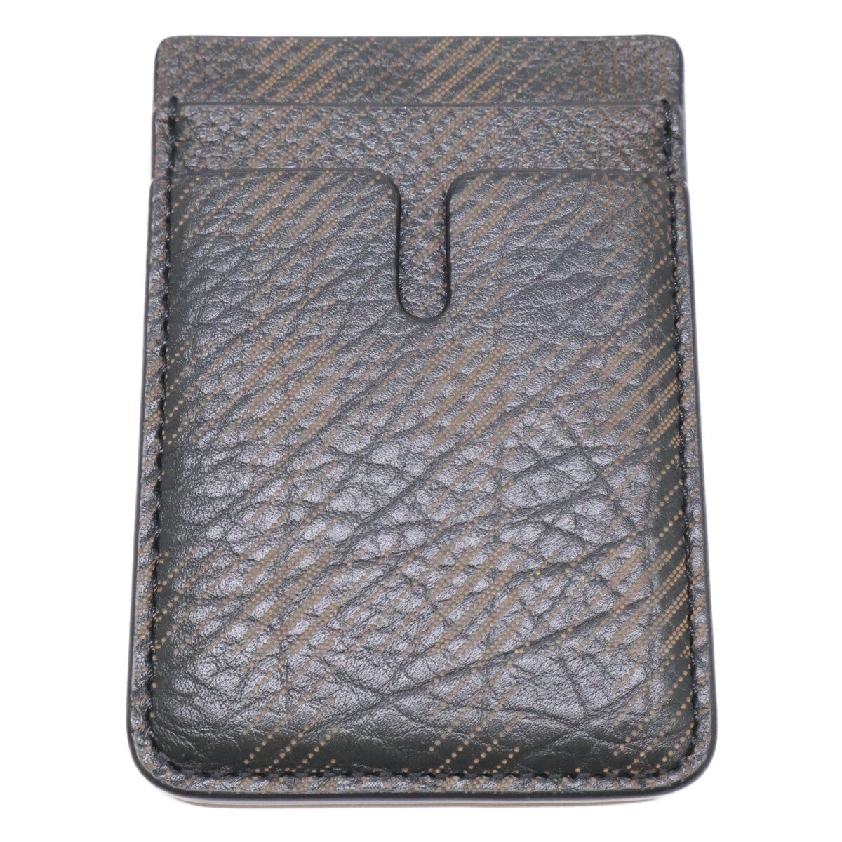 BURBERRY Check Magnetic Leather Black Brown Card Case Size ONE SIZE