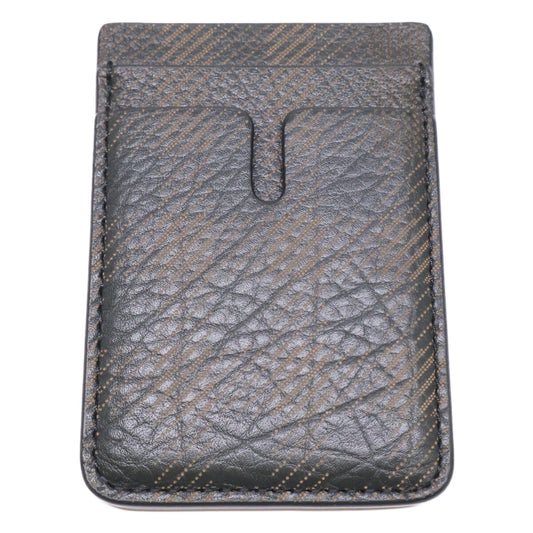 BURBERRY Check Magnetic Leather Black Brown Card Case Size ONE SIZE