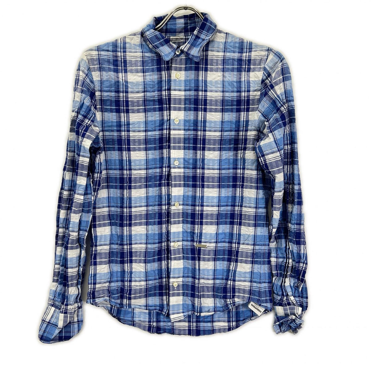 DSQUARED2 Blue Check Wire Collar Long Sleeve Shirt Size 42