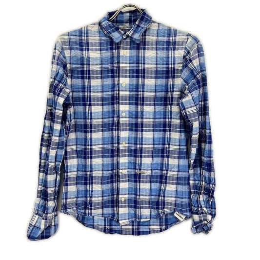DSQUARED2 Blue Check Wire Collar Long Sleeve Shirt Size 42