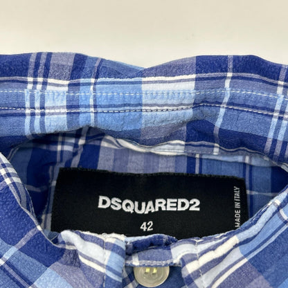 DSQUARED2 Blue Check Wire Collar Long Sleeve Shirt Size 42