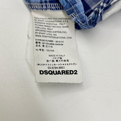 DSQUARED2 Blue Check Wire Collar Long Sleeve Shirt Size 42