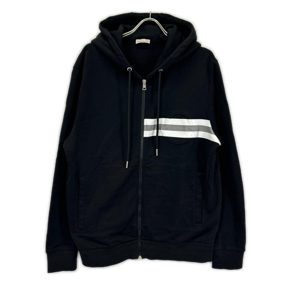MONCLER Embossed Logo Hooded Zip Cardigan Black Size XL