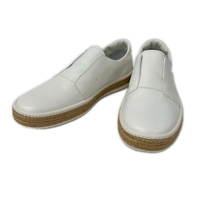 PRADA Leather Espadrille Slip-Ons White Size 9