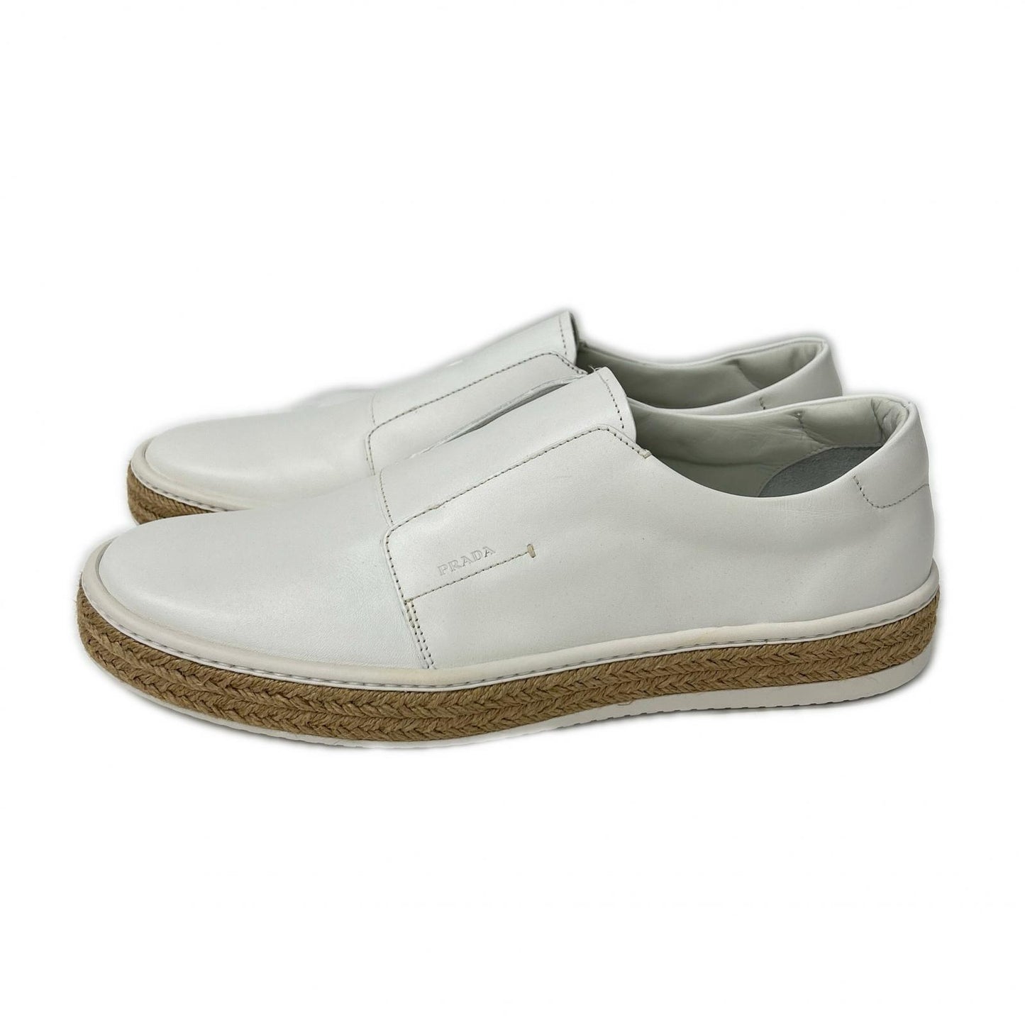 PRADA Leather Espadrille Slip-Ons White Size 9