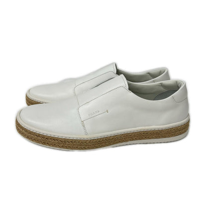 PRADA Leather Espadrille Slip-Ons White Size 9
