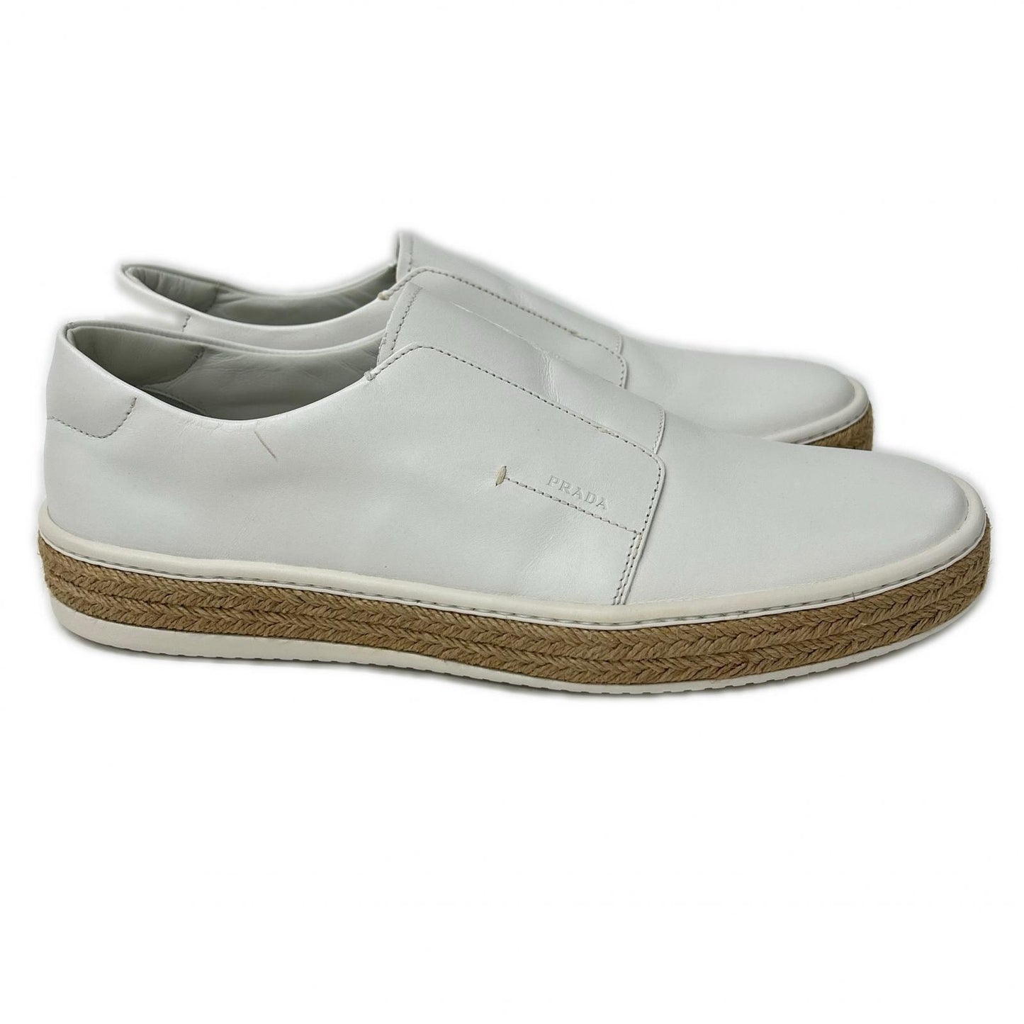 PRADA Leather Espadrille Slip-Ons White Size 9