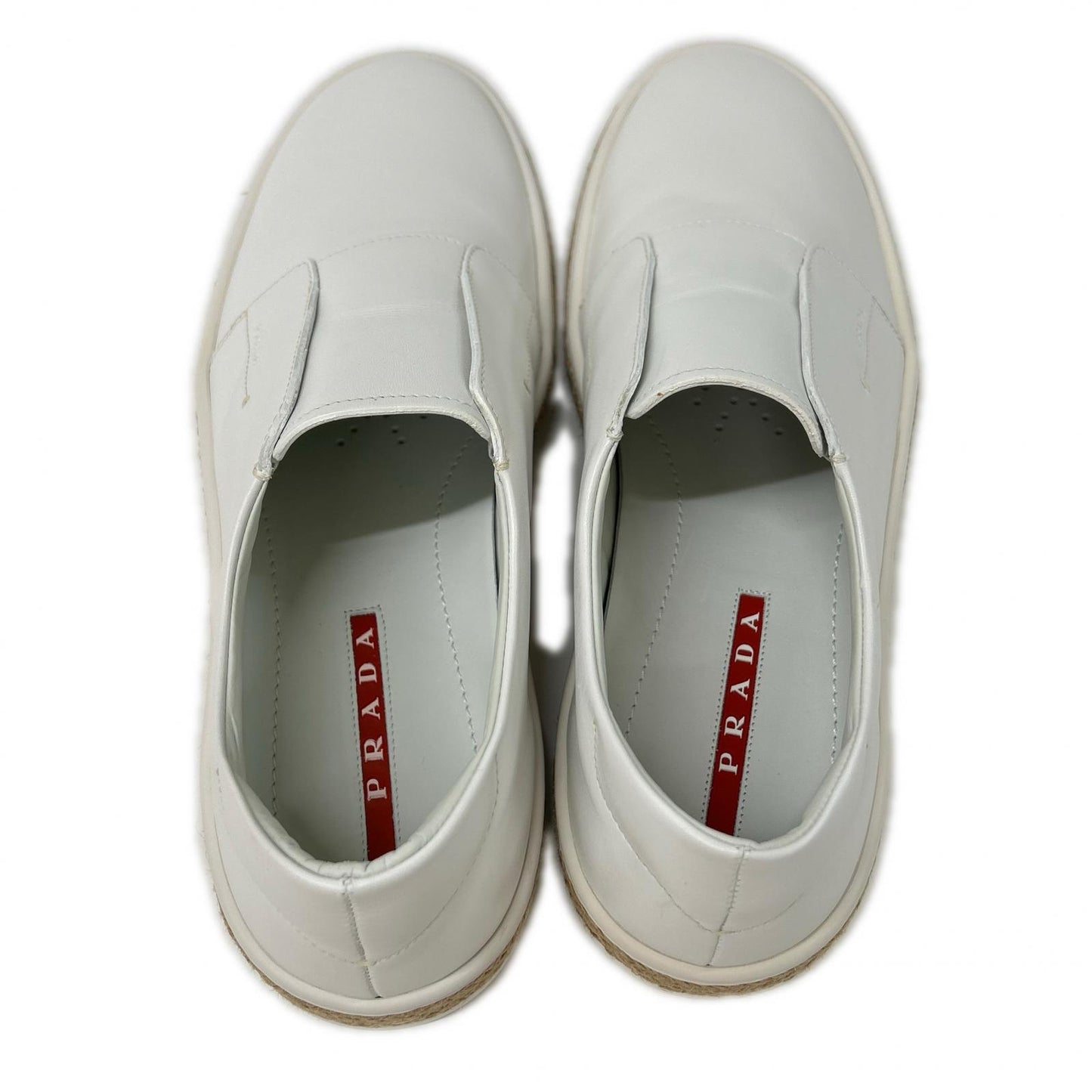 PRADA Leather Espadrille Slip-Ons White Size 9