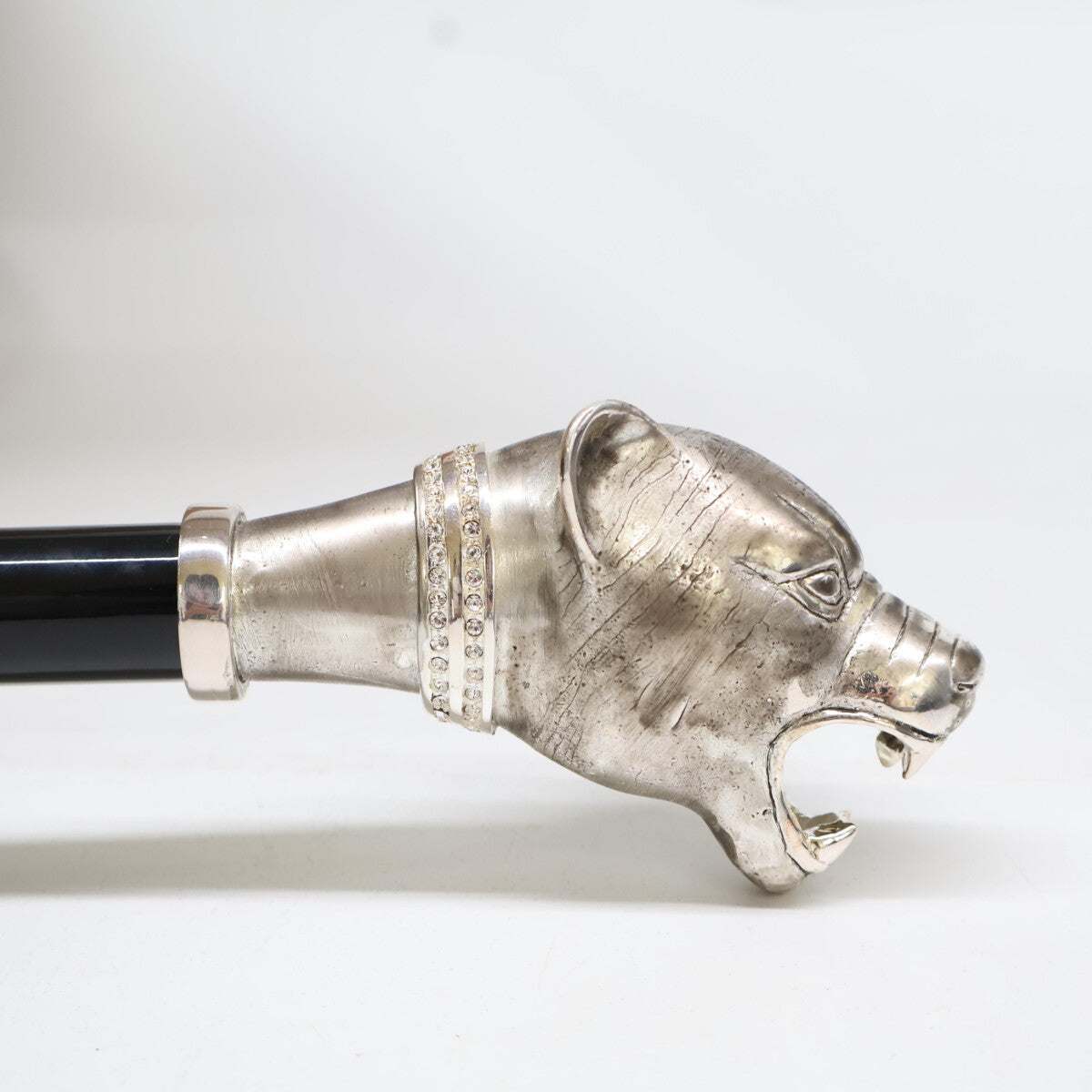 Pasotti Black Swarovski Vintage Panther Long Umbrella