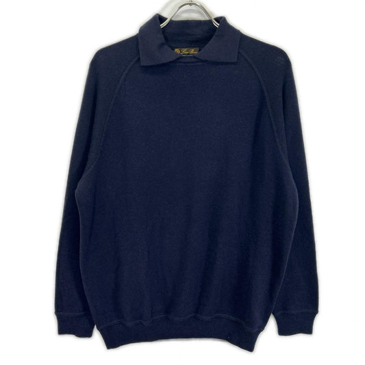 Loro Piana Cashmere Silk Collared Crewneck Knit Navy Size 52